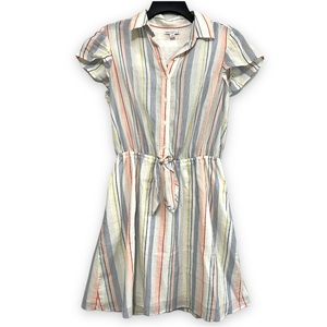 J. Crew Mercantile Collared Short Sleeved Striped Button Down Dress with tie.